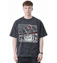 Tasarım Berserk Guts Anime Baskılı Unisex Oversize Eskitme Yıkamalı Tişört