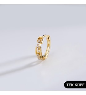 14 Ayar Taşlı Tek Modern Halka Altın Küpe 0,58 gr