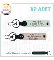 Motor Tutkunlarına Özel, İsim Plaka ve 0 Rh (+) Kan Grubu Yazılı Deri x2 Anahtarlık, Pudra-Beyaz-Syh