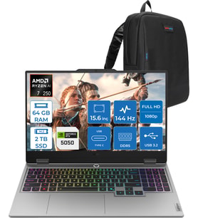 Lenovo Loq 15AHP10 Amd Ryzen 7 250 64GB Ddr5 2tb SSD Freedos RTX5050 8gb 100W 15.6" Fhd (1920X1080) IPS 300NITS 144Hz Gaming Laptop 83JG006ATRF39 + Zetta Çanta