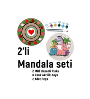 2'li Mandala Boyama Seti- Okul-aile Etkinliği-2 Ham Mdf Plaka, 6 Renk Boya,2 Fırça Model-48