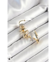 Pirinç Zirkon Taş Kaplamalı Sarmal Figürlü Gold Renk Kadın Sağ Kıkırdak Küpe - TJ-BKP10630