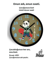 İsme Özel Gözlüklü Kaykaylı Panda Çocuk Odası Duvar Saati Orta Boy 30 cm Siyah Camlı Sessiz