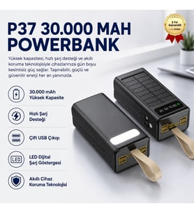 30,000 mAh Ultra Güçlü Taşınabilir Powerbank Hızlı Şarj Dahili Kablolu LED Gösterge Akıllı Cihaz Koruma