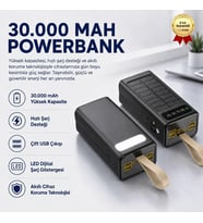 30,000 mAh Ultra Güçlü Taşınabilir Powerbank Hızlı Şarj Dahili Kablolu LED Gösterge Akıllı Cihaz Koruma