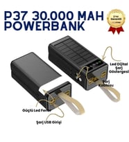 30,000 mAh Ultra Güçlü Taşınabilir Powerbank Hızlı Şarj Dahili Kablolu LED Gösterge Akıllı Cihaz Koruma