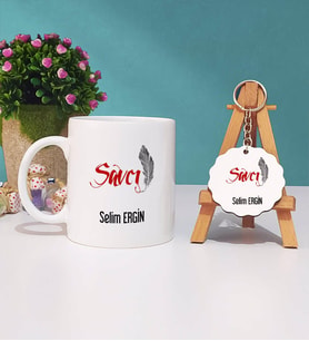 Savcı Kupa Bardak ve Anahtarlık İsme Özel Hediye (Beyaz)