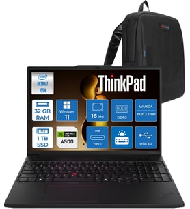 Lenovo Thinkpad P16S Gen 3 Ultra 7 155H 32GB Ddr5 1tb SSD 4GB/RTX500A 16" Wuxga (1920X1200) IPS 300NITS Windows 11 Pro Taşınabilir Iş Istasyonu P16S21KS0000TXP10 + Zettaçanta