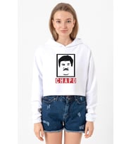 El Chapo Gangster Swagger Beyaz Optik Kadın Crop Kapşonlu (A.Beyaz)