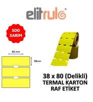 Elitrulo Termal Karton Raf Etiketi 38x80mm DELİKLİ SARI - 500 Adet