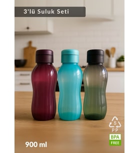 Suluk 3'lü Set Su Şişesi BPA Free Okul Suluğu PP-5 Spor Okul Ofis Suluğu Siyah-Bordo-Mavi 900 ml