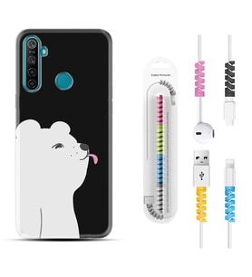 Realme 5i 5 Pro 6i 7 Pro 8 Kılıf Kablo Koruma Spiral Silikon Panda Sevimli 1738