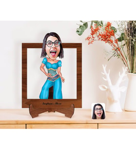 BK Gift Kişiye Özel Oryantal Karikatürlü Ahşap Standlı 3D Biblo-1 (Beyaz)
