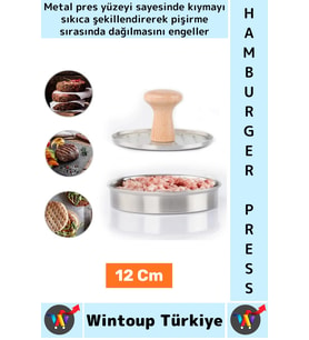 Uzun Ömürlü Ergonomik Tutuş Ahşap Saplı Izgara Çizgili Mutfak Kıyma Köfte Hamburger Press 12 Cm