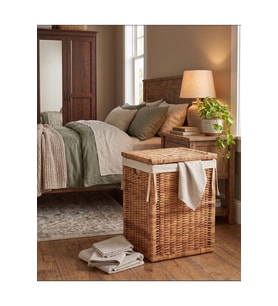 Branas Rattan Kirli Çamaşır Sepeti 80 Lt Kapaklı ve Yıkanabilir Astarlı Hasır Sepet 40 x 40 x 57 cm