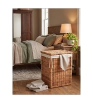 Branas Rattan Kirli Çamaşır Sepeti 80 Lt Kapaklı ve Yıkanabilir Astarlı Hasır Sepet 40 x 40 x 57 cm