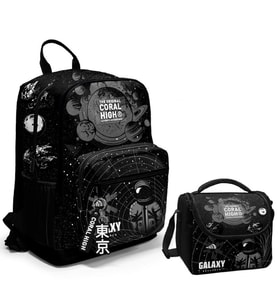 Coral High Dört Bölmeli Ortaokul Çantası ve Beslenme Çantası Seti - Siyah Galaxy - Erkek Çocuk