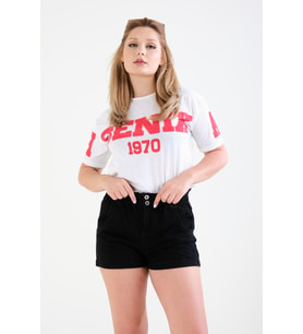 Giyim Dünyası Kadın Yazılı Oversize T-Shirt Beyaz