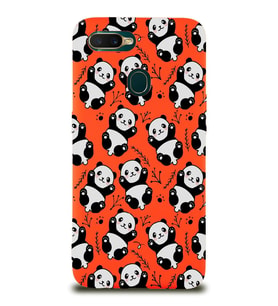 Oppo A12 Uyumlu Lansman Kılıf Panda Tasarımlı İçi Kadife Kapak-Turuncu (Şeffaf)