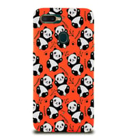 Oppo A12 Uyumlu Lansman Kılıf Panda Tasarımlı İçi Kadife Kapak-Turuncu (Şeffaf)