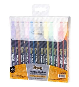 BRONS BR-4030 AKRİLİK MARKER KALEM İNCE UÇ 12'Lİ SET