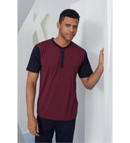 Erkek Midi Yaka Pijama Takım Konforlu Uyku (Bordo)