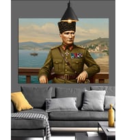 Askeri Üniformalı Tarihi Lider (Atatürk) Dekoratif Kanvas - Mdf Ahşap Tablo