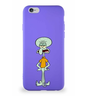 Apple iPhone 6S Soft Premier Kapak Squidward Dokunaç Tasarımlı Silikon Kılıf - Mor (Şeffaf)