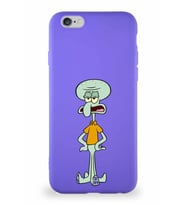 Apple iPhone 6S Soft Premier Kapak Squidward Dokunaç Tasarımlı Silikon Kılıf - Mor (Şeffaf)