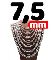 7.5mm Yuvarlak Kral Model 925 Ayar Erkek Gümüş Kolye Zincir