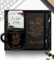 Kişiye Özel Defter & Kupa & Plastik Kalem & Hediye Seti (Siyah)