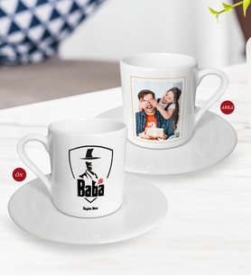 BK Gift Kişiye Özel Babalar Günü Hediyesi Fotoğraflı Türk Kahvesi Fincanı-16 (Beyaz)