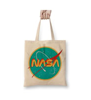Nasa Retro Beyaz Bez Çanta Uzun Saplı Alışveriş Çantası Plaj Çantası