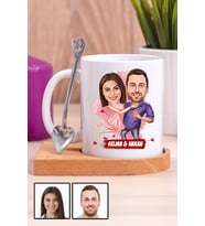 Sevgililere Romantik Hediye Karikatürlü Ahşap Altlıklı Beyaz Kupa Bardak