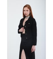 Kadın Cep Detaylı Slim Fit Jean Ceket Siyah