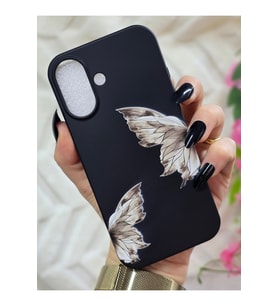 Iphone 16 Uyumlu Kelebek Baskılı İçi Kadife Siyah Silikon Telefon Kılıfı