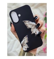 Iphone 16 Uyumlu Kelebek Baskılı İçi Kadife Siyah Silikon Telefon Kılıfı