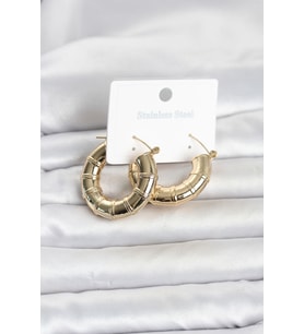 316L Çelik Gold Renk Bambu Model Halka Kadın Küpe
