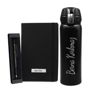 Kişiye Özel İsim Baskılı Defter & İsme Özel Mimar Kalemi & İsme Özel Termos Hediye Seti (Model 1)