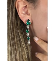 Kadın Della Model Zümrüt Renk Gümüş Kaplama Kristal Zirkon Taşlı Sallantılı Günlük Stil Kombin Küpe