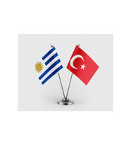 Uruguay ve Türkiye Bayrağı İkili Saten Masa Bayrağı Takımı