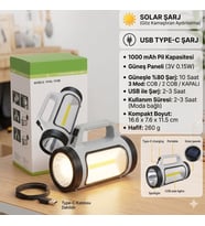 El Feneri Uzun Menzilli Solar Panelli Ultra Güçlü Ledli Şarjlı Fener Güneş Enerjili Fener
