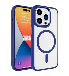 Coverzone iPhone 15 Pro Max ile uyumlu K?l?f Wireless ?arj �zellikli Metal buton Z-Krom MagSafe ile uyumlu ?effaf Transparan Double Color Silikon Kapak Lacivert