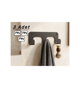 3'lü Mat Siyah Metal Askılık Seti (Yapışkanlı)