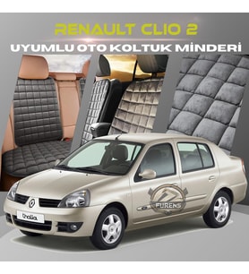 Renault Clio 2 Antrasit Renk Tay Tüyü Cepli & Terletmez Sırtlı Oto Koltuk Minder Seti - Koltuk Koruma Kılıfı (ÖN & ARKA TAM SET)