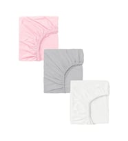 3 Adet 70 x 120 x 20 cm Anne Yanı Lastikli Penye Kumaş Bebek Çarşafı (Pembe-Grı)