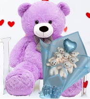 Premium 90 cm Peluş Ayı ve Premium Kalp Balonlu Romantik Mavi Peluş Ayıcık Buketi, Yıldönümü, Özel Gün - Sevdiğine Hediye (Lila)