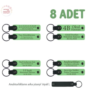 Askere Uğurlama Töreni İçin Özel 8'li Set, Üzerine İsim Yazılabilir Hatıra Anahtarlık, F Yeşil & Syh (Fıstık Yeşili)