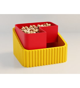 3D Baskı Fıstık Kasesi - Çift Hazneli Kabuk Ayırıcı Sunum Kasesi - Sarı Kırmızı
