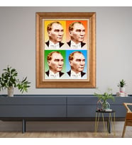 Altın Varaklı Çerçeveli Paspartulu Atatürk Tablo TR1398 (Gold)